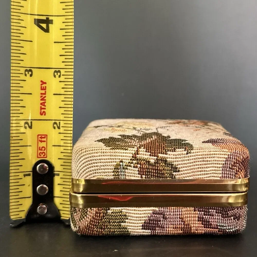 Vintage Tapestry Jewelry Box Travel Case Floral Needlepoint Coquette Case Holder